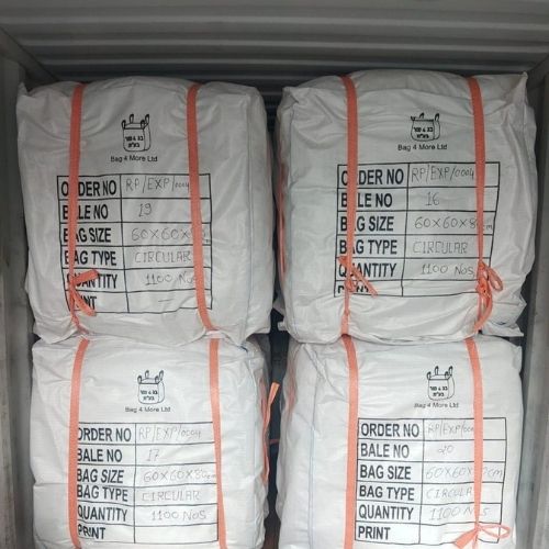 Export packed FIBC jumbo bags ready for bulk industrial shipment and global logistics