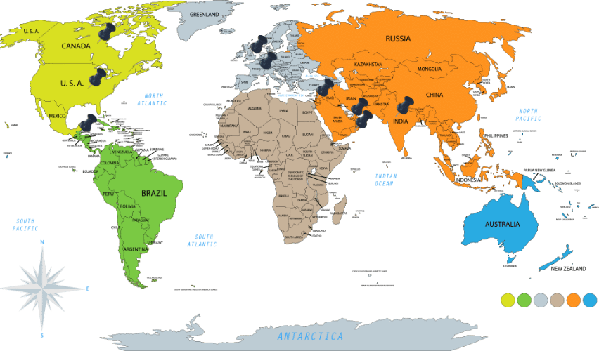 Global export presence map with international FIBC jumbo bag supply network